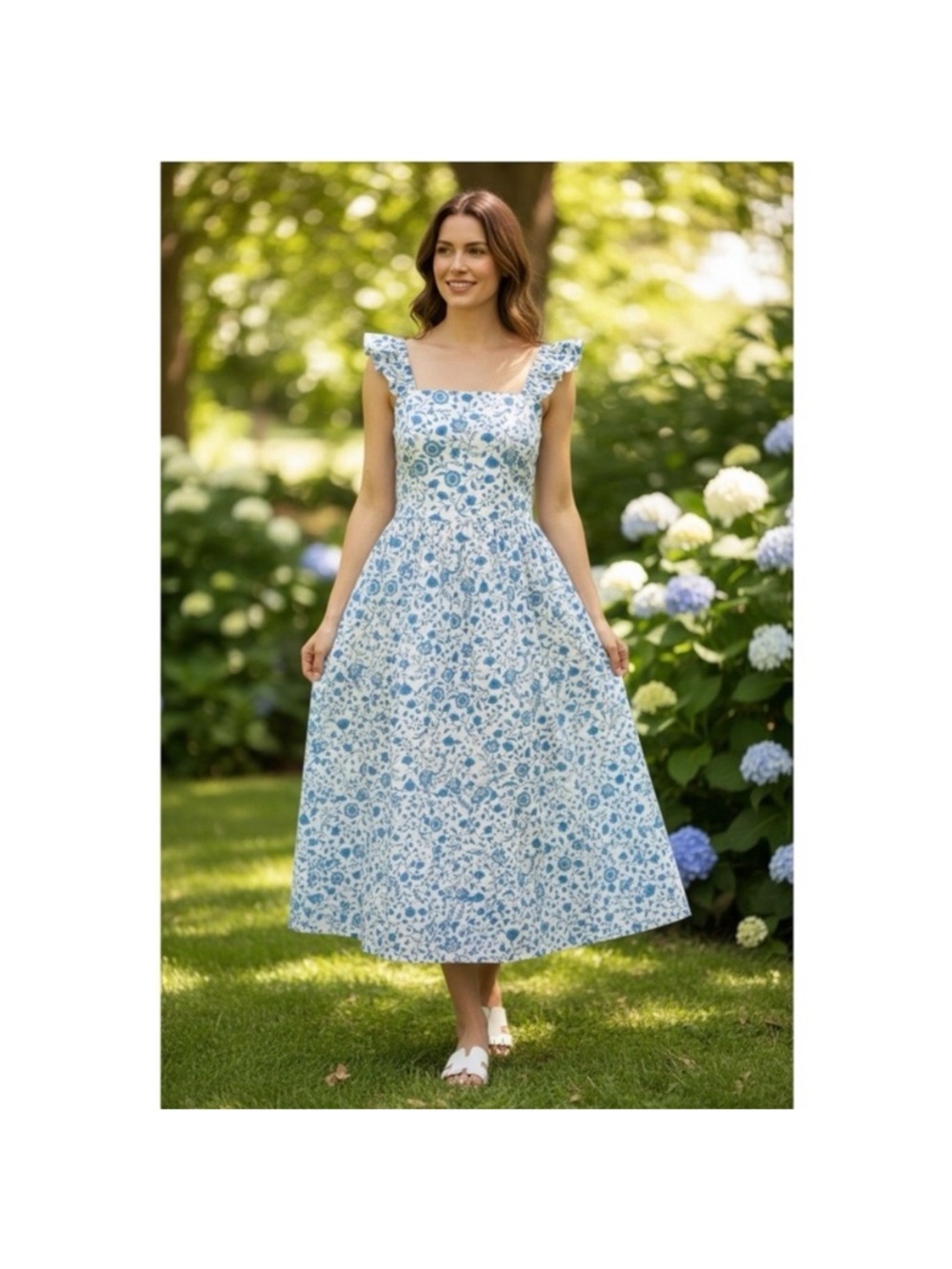 Draper James Cream Floral Sundress with Blue and Green Print